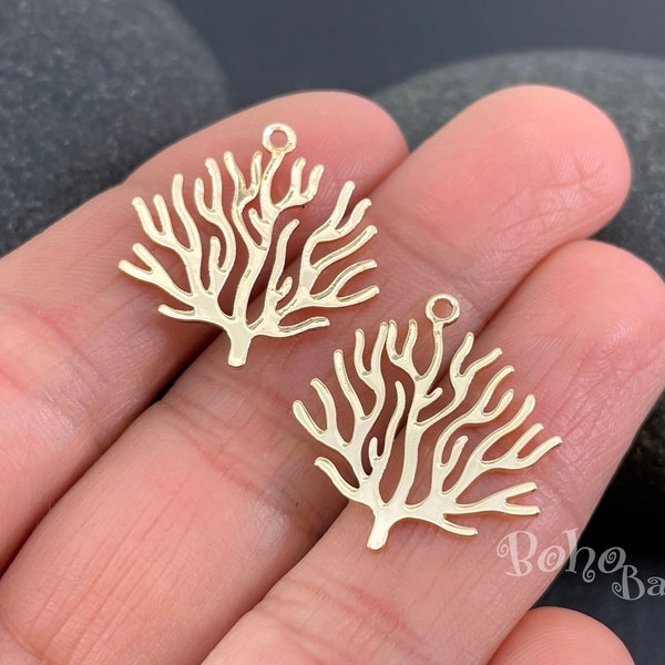 Gold Coral Reef Charm, Shiny Gold Plated Tree Charm, Coral Branch Earring Charms, Laser Cut Findings, MLGP33