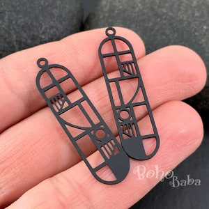 Black Geometric Oval Charm, Oval Bar Earring Charms, Black Plated Earring Findings, Laser Cut Findings, MLBP0001