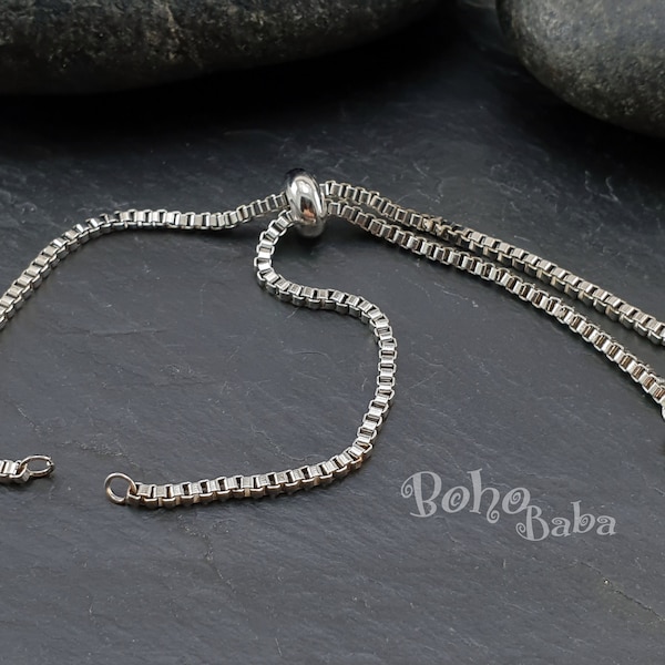 Adjustable Bracelet Blanks, Silver Chain Bracelet, Gold Box Chain Slider Bracelet, Friendship Bracelet, Chain Bracelet Blanks, Connector