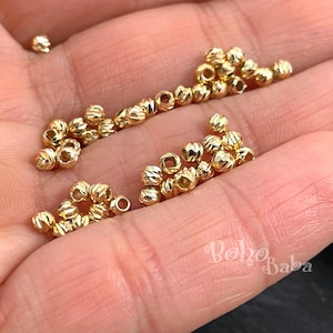 Shiny Gold Plated 3mm Laser Cut Ball Beads, Gold Melon Ball Spacer Beads, 50pc