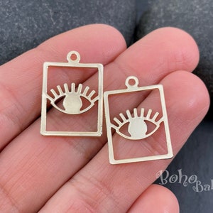 Gold Evil Eye Charm, Shiny Gold Plated Eye Charm, Eye Earring Charms, Laser Cut Findings, MLGP37