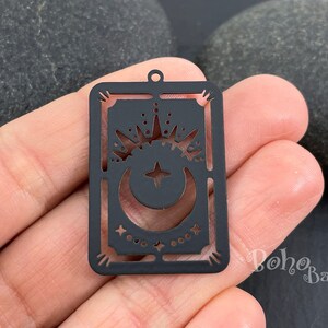 Black Sun Crescent Moon Star Celestial Charm, Black Plated Mystical Charm, Laser Cut Earring Charms, Findings, MLBP51