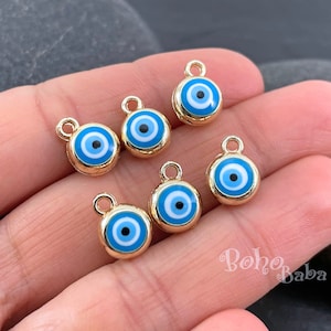 Amuletos de mal de ojo azul chapados en oro brillante, amuletos de mal de ojo de doble cara esmaltados, 3 piezas