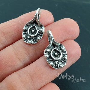 Antiek verzilverde tribale bedels, rustieke etnische Tibetaanse sieraden, mini-oorbelhangers, 3 stuks