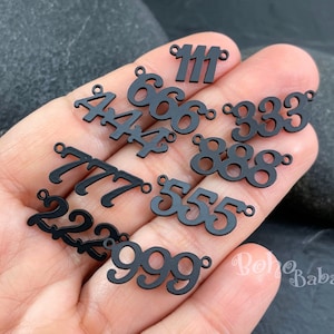 Black Plated Angel Number Charm, Lucky Number Charm, Angel Number Bracelet, Angel Number Necklace