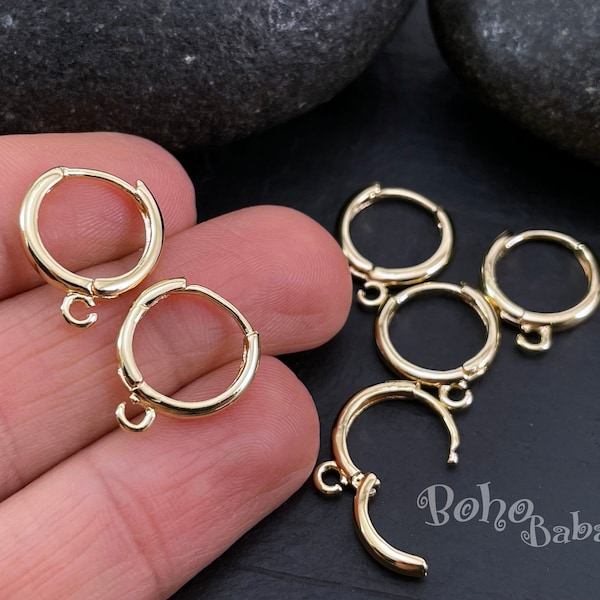 Shiny Gold Plated Brass Earrings, Huggie Hoop Earrings with Open Loop, Gold Earring Blanks