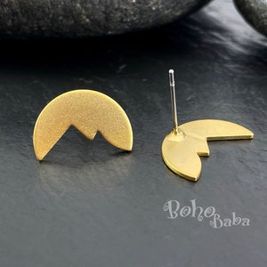 Gold Mountain Stud Earrings, Matte Gold Plated Mountain Earring Posts, STMG31