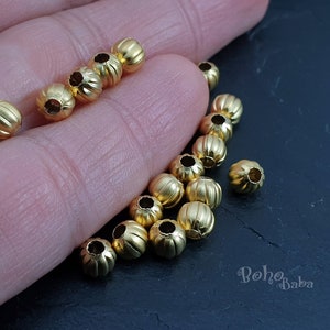 Matte Gold Plated Ball Beads, Gold Melon Beads, 5mm Ball Spacer Beads, Tribal Gold Beads, 20 Pc