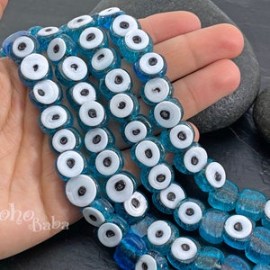 Artisan Handmade Blue Glass Evil Eye Beads, Traditional Turkish Evil Eye Beads, 5pc