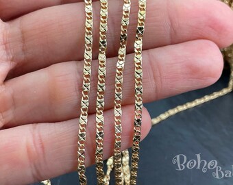 Shiny Gold Plated Textured Brass Soldered Chain, 1 Meter
