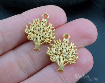 Matte Gold Plated Tree Charms, Tree of Life Findings, Jewelry Making Supplies, 5pc