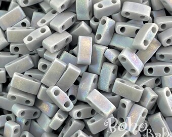 Miyuki Half Tila Beads, HTL-498FR, Matte Opaque Gray AB, 5 Grams