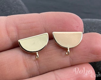Semi Circle Earrings, Half Circle Earring Posts, Shiny Gold Stud Earrings, Earring Blanks, Post Earrings