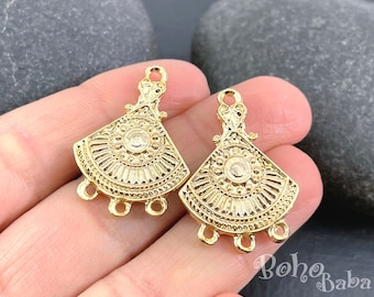 Shiny Gold Plated Multi Strand Connectors, Gold Chandelier Earrings, Multi loop Tribal Earring Findings, 2 pc