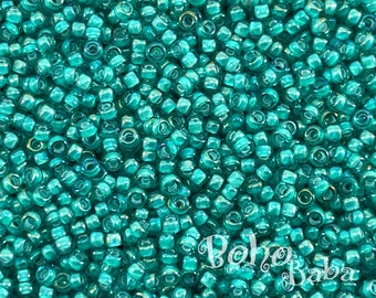 Miyuki Seed Beads, Round Rocailles 15/0, 3765, White Lined Emerald, 5 Grams