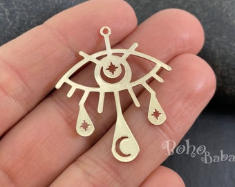 Charme de larme d'oeil d'or, charme mauvais oeil plaqué or brillant, charmes de boucle d'oreille d'oeil, résultats découpés au laser, MLGP41