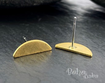 Gold Half Moon Stud Earrings, Matte Gold Plated Brass Semi Circle Earring Posts, STMG47