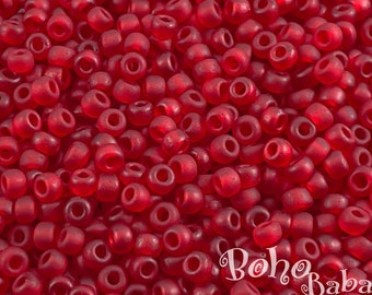 Miyuki Seed Beads, Round Rocailles 8/0, 141F, Matte Transparent Ruby, 10 Grams
