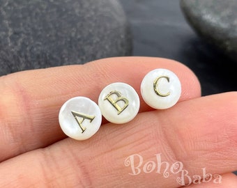 Mother Of Pearl Initial Charms, Shell Alphabet Letter Charms, Double-Sided Initial Charms, MOP Letter Beads