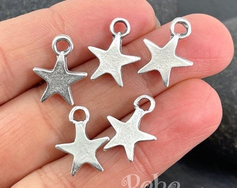 Mini dijes de estrella chapados en plata, dijes de estrella colgante, 10 piezas