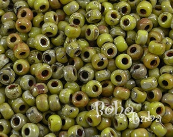 Miyuki Seed Beads, Round Rocailles 8/0, 4515, Picasso Opaque Chartreuse, 10 Grams