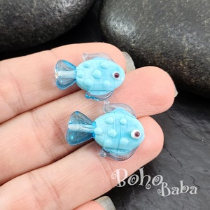 Handmade Murano Glass Blue Fish Charm, Glass Blue Fish Beads, 1pc