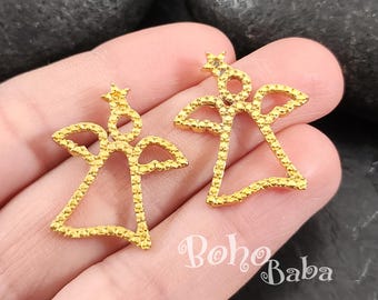 Matte Gold Plated Angel Charm, Angel Pendant Jewelry Findings, 1 Pc