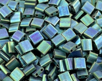 Miyuki Tila Beads, TL-2064, Matte Metallic Blue Green Iris, 5 Grams