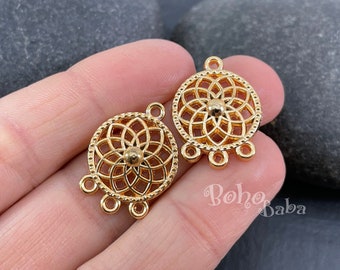 Shiny Gold Plated Multi Strand Connector, Filigree Gold Multi Loop Charms, Chandelier Earring Findings, 4 Pc