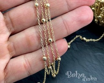5 Meters-16.5 Foot Bulk Chain, Shiny Gold Plated Cable Chain with Balls, Gold Satellite Chain