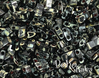 Miyuki Half Tila Beads, HTL-4511, Smoky Black Matte Picasso, 5 Grams