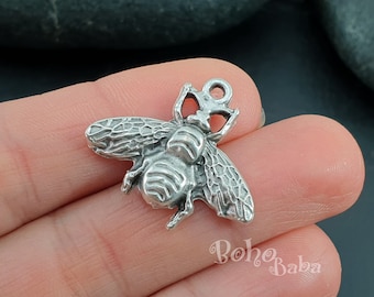Silver Bumblebee Charms, Large Silver Bee Charms, 2 Pc