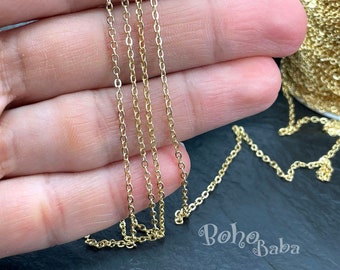 16.5 Foot, 5 Meters Bulk, 1.5mm Gold Plated Cable Chain, Soldered Dainty Gold Cable Chain