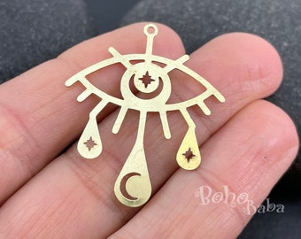 Brass Eye Teardrop Charm, Raw Brass Evil Eye Charm, Eye Earring Charms, Laser Cut Findings, MLRB41