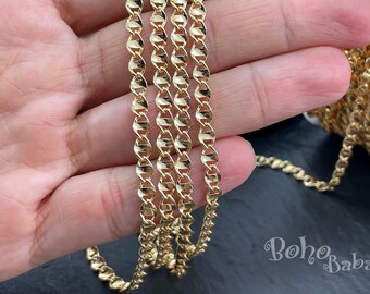 Shiny Gold Plated Brass Soldered Link Chain, 1 Meter