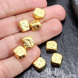 Matte Gold Plated Large Rectangle Beads, Hammered Gold Spacer Beads, Mala Jewelry Spacer Beads, 2pc