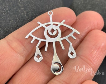 Silver Eye Teardrop Charm, Rhodium Plated Evil Eye Charm, Eye Earring Charms, Laser Cut Findings, MLRP41