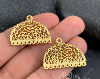 Gold Multi Loop Charms, Filigree Chandelier Earring Findings, Earring Connectors, Tribal Multi Strand Charms, 2 pc