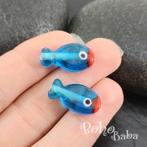 Handmade Murano Blue Fish Bead, Glass Blue Fish Charm, 1pc