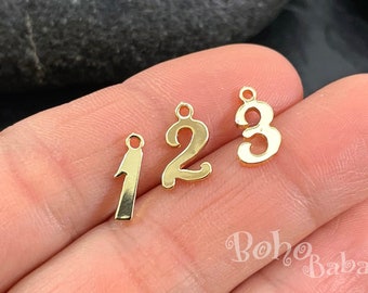 Shiny Gold Plated Brass Number Charms, Gold Number Charms, Number Charms for Jewellery