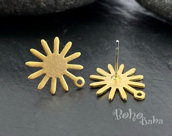Gold Sun Stud Earrings, Matte Gold Plated Sun Earring Posts, STMG44
