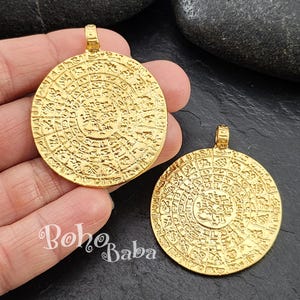 Large Phaistos Disc Pendant, Gold Coin Pendant, Gold Greek Pendant, Coin Pendant, Greek Coin Medallion, Medallion Necklace, Large Coin, 1 Pc