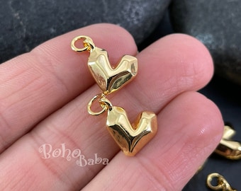 Gold Heart Charms, Gold Heart Pendants, Gold Heart Findings