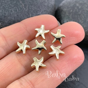Shiny Gold Plated Mini Sea Star Charms, Gold Starfish Spacer Beads, 10 Pc