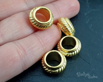 Large Gold Beads, Gold Hoop Beads, Gold Mala Beads, Large Hole Beads, Gold Spacer Beads, 2 pc