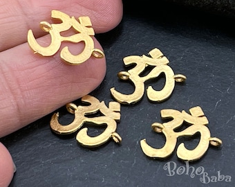 Gold Om Charms, Mini Om Connector Charms, Om Symbol Charms, Rustic Tibetan Jewelry, Yoga Aum Findings, 4Pc