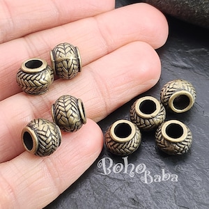 Bronze Tribal Spacer Beads, Round Bronze Beads, Bronze Jewelry Spacers, Large Hole Beads, Ball Beads, 4Pc