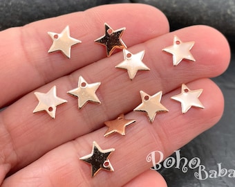 Tiny Star Charms Rose Gold Plated Mini Celestial Pendant Dainty Finding, 10pc