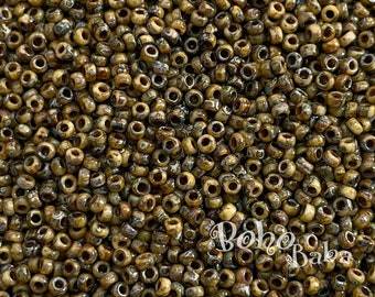 Miyuki Seed Beads, Round Rocailles 15/0, 4517, Opaque Brown Picasso, 5 Grams