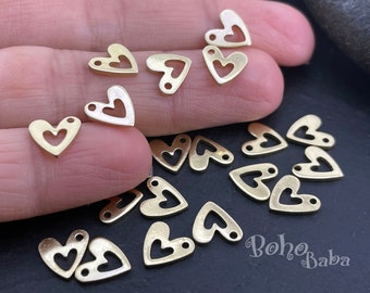 Messing Herz Anhänger, winzige Herz Anhänger, Roh Messing Zubehör, Herz Charms, Herz baumelt, 30 Stück